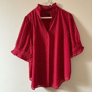 Ann Taylor Red and Black Swiss Dot Blouse